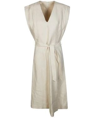 Incotex Lia V-neck Belted Midi Dress - Natural