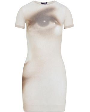 Jean Paul Gaultier Printed Face Mesh Short Dress - White