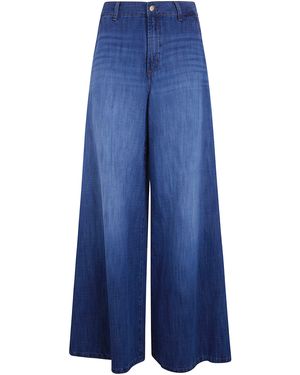 Lois "New Marlene" Straight Wide Leg Cotton & Linen Pants - Blue