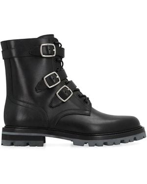 Celine Maggie Leather Lace-Up Boots - Black