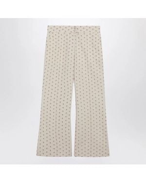 Valentino Ivory Trousers With Floral Pattern - Natural