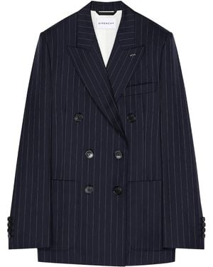 Givenchy Doublebreasted Pinstripe Wool Jacket, Dark - Blue