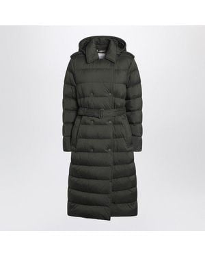 Burberry Dark Doublebreasted Padded Coat With Belt - Black