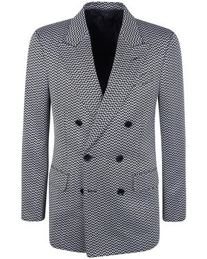 Tom Ford Jacquard Geometric Design Double Breasted Jacket - Blue