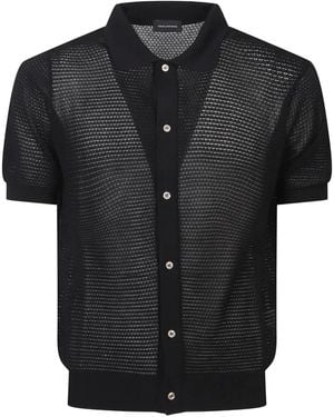 Tagliatore Knit Shirt With Button Closure And Ribbed Collar - Black