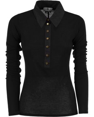 Elisabetta Franchi Long-Sleeved Polo Shirt With Logo Buttons - Black