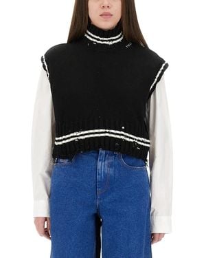 Marni Cropped Cotton Vest With Contemporary Design - Black