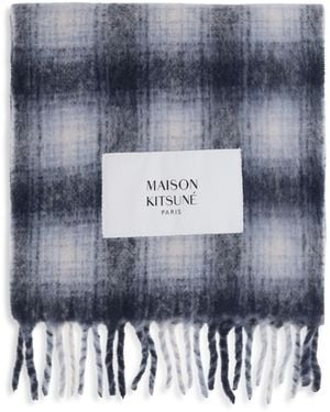 Maison Kitsuné Maison Kitsuné Checked Alpaca Scarf - Blue