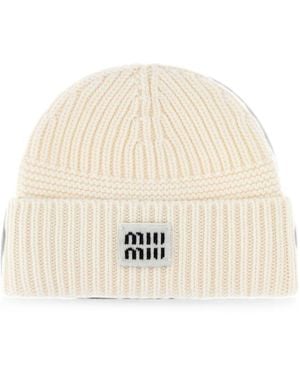Miu Miu Wool Blend Beanie Hat - Natural