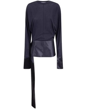 DARKPARK "Luna" Jersey Top With Dropped Satin Details - Blue
