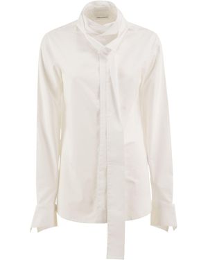 7 For All Mankind Cotton Shirt With Tie-Neck Detail - White