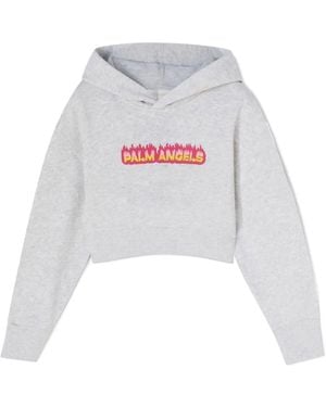 Palm Angels Cropped Hoodie - White