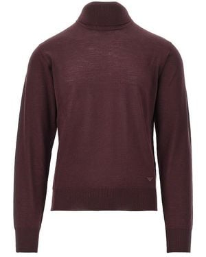 Emporio Armani Virgin Wool Turtleneck With Eagle Embroidery - Purple