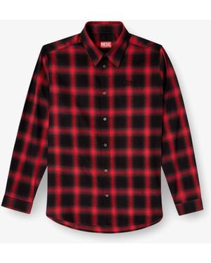 DIESEL S-Simply Check Cotton Blend Shirt - Red