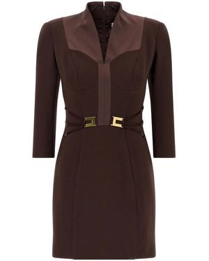 Elisabetta Franchi Logo Dress With Elastic Bands - Brown