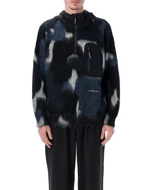 and wander Mix Shaggy Knit Hoodie - Blue