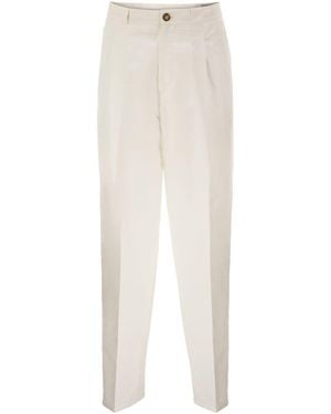 Brunello Cucinelli Tailored Cotton And Linen Pants With Pleats - White
