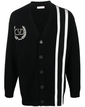 Valentino Embroidered Logo With Stripes Cardigan - Black