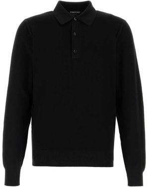 Tom Ford Silk Cotton Piquet Ls Polo - Black