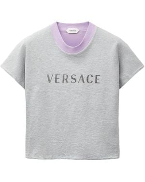 Versace Stretch Cotton Jersey T-Shirt With Print - Grey
