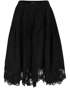Maurizio Mykonos Linen And Rayon Midi Skirt With Embroidered Hem - Black