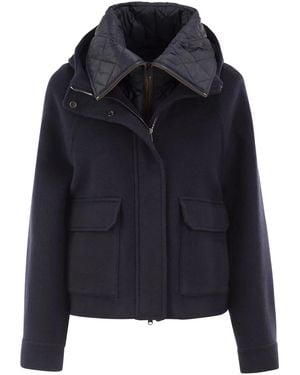 Brunello Cucinelli Wool And Cashmere Hooded Jacket With Detachable Quilted Bib - Blue