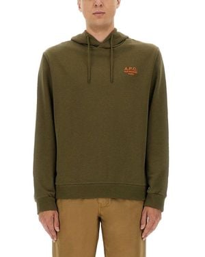 A.P.C. Relaxed Fit Hoodie With Drawstring - Green