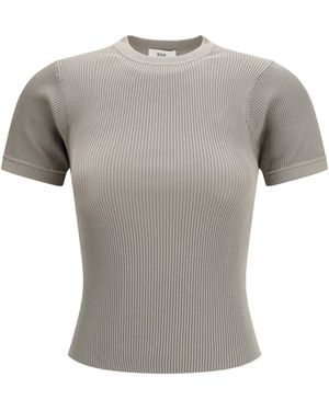 Rier Short-Sleeve Ribbed T-Shirt Silk T-Shirts - Grey