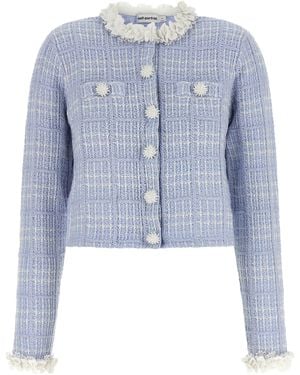 Self-Portrait Self Portrait Check Knit Jacket - Blue