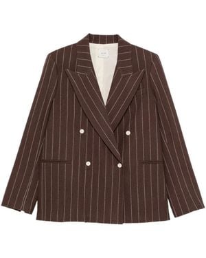 Alysi Wool Striped Double-Breasted Jacket - Brown
