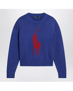 Polo Ralph Lauren Purplish Sweater With Logo Intarsia - Blue
