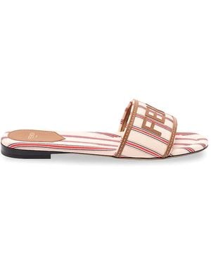 Fendi Multicolor Cotton Calfskin Sandals - Pink
