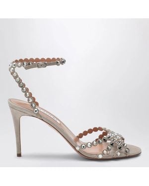 Aquazzura Tequila Crystalembellished Suede Sandals - White