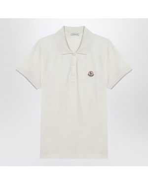 Moncler Cotton Polo Shirt With Logo Patch - White