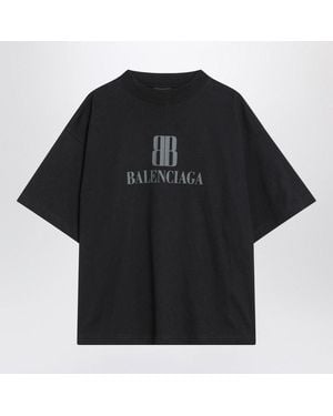 Balenciaga Faded T-Shirt With Central Print And Wide Fit - Black