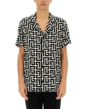 Balmain Pajama Shirt With Monogrammed Print - Black
