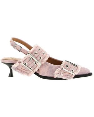 Ganni Cameo Cotton Bluckle Kitten Heels - Pink