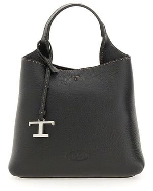 Tod's Tods Grained Leather Mini Shopping Bag - Black