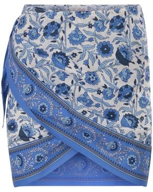 MC2 Saint Barth Floral Print Cotton Wrap Mini Skirt - Blue