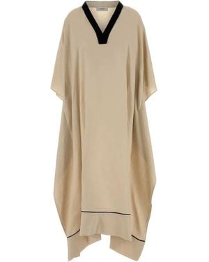 Agnona V-Neck Kaftan Dress - Natural