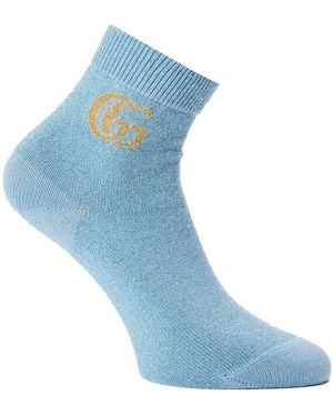 Gucci Gg Monogram Cashmere Ankle Socks - Blue
