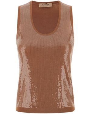 Twinset Twin Set Sequin Top - Brown