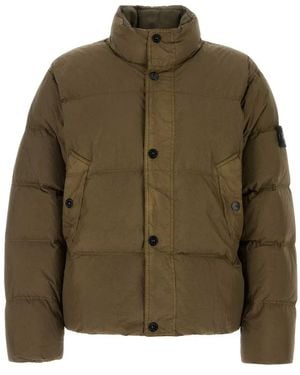 Stone Island Khaki Nylon Down Jacket - Green