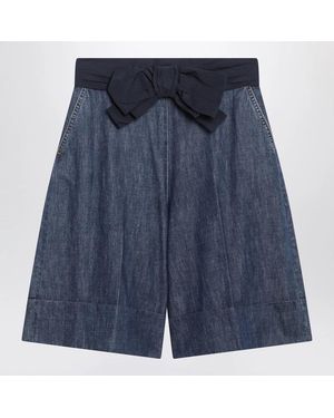 Valentino Denim Bermuda Shorts With Oversized Bow - Blue