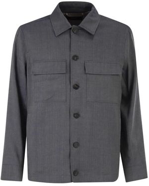 Peserico Lightweight Linen And Wool Blend Jacket With Patch Pockets - Gray