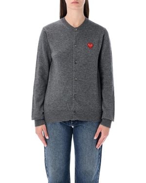 COMME DES GARÇONS PLAY Wool Cardigan With Crystal Heart - Gray