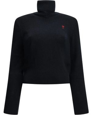 Ami Paris "Ami De Coeur" Turtleneck Sweater - Black