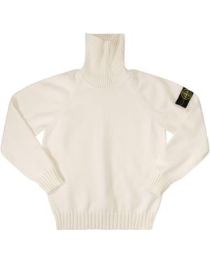 Stone Island Turtleneck Sweater With Ribbed Details - Natural