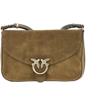 PINKO Suede Leather Medium Love Bag Satchel Bag - Natural