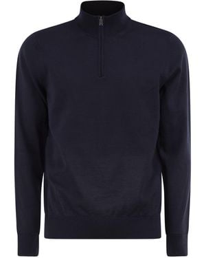 BOSS Pure Virgin Wool Half-Zip Sweater - Blue